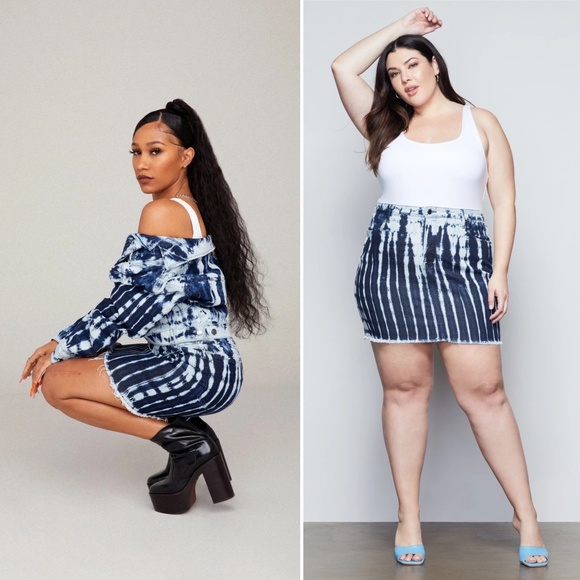 NWT GOOD AMERICAN Shibori Mini Denim Jean Skirt 20 - Picture 4 of 11